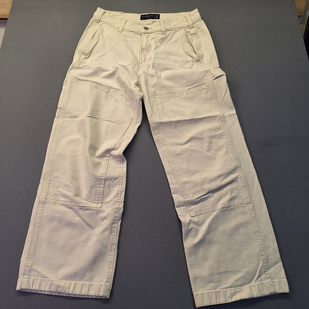Abercrombie & Fitch Baggy Carpenter Pants Cream Off White Double Knee 31x30